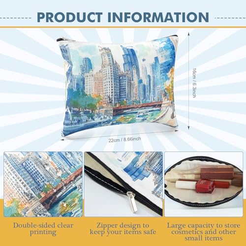 Reginary 12 Pcs Chicago Souvenirs Makeup Bag Travel Gift Cosmetic Bag Trip Favors Chicago City Themed Gifts for Traveller Birthday Christmas Bachelorette Party Favors4