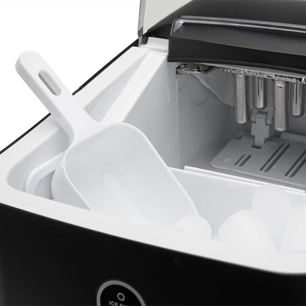 Suinga Máquinas para Hacer Hielo, Maquina de Hielo Portátil y Autolimpiante con Mango, Equipado con Hielo Pala de Puede Colocar Boca Abajo, 8 Cubitos Hielo Tipo Balas/6-8 Minutos, 12Kg/24h