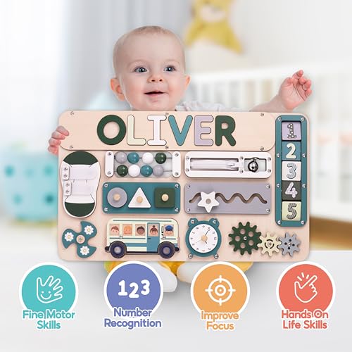 Image of KALOTOYS Busy Board Bear for Toddlers Wooden Montessori Toys, Wooden Controller Sensory Toy for Autistic Children & ADHD Sensory Board for Education & Learning Green