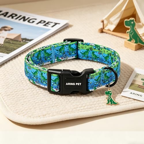 Image of ARING PET Boy Dog Collar for Puppy Small Medium Large Dog-Green Dinosaur L