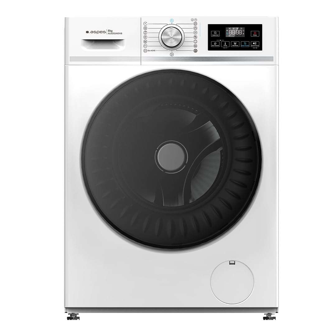 Aspes Lavadora 8 Kg Carga Frontal, Blanco, AL8202AIDVB. 1200W, 1200 rpm, Motor Inverter, 10 Programas, Sistema Eco-Logic, Tambor Waterdrop, Clase de Eficiencia Energética A-20%