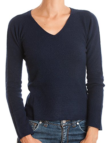 DALLE PIANE CASHMERE - Col en V 100% Cachemire, Made in Italy - Femme, Couleur: Bleu, Taille: S