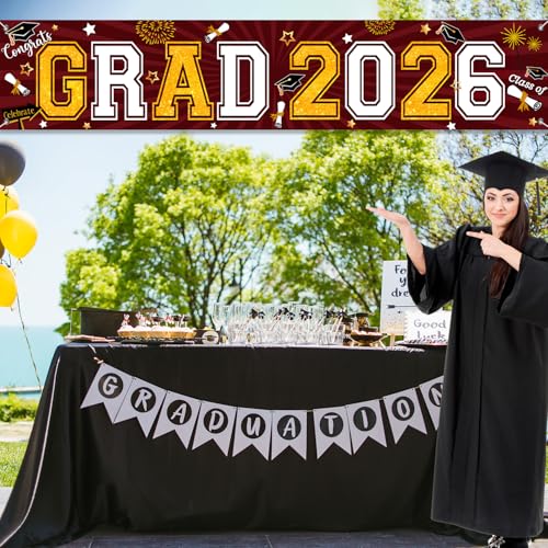 Image of 2026 Graduation Decorations-Congrats Class of 2026 Decorations Banner Grad Yard Sign for Graduation Party Supplies (Maroon)