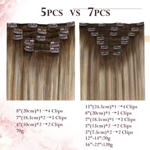 Easyouth Clip in Human Hair Extensions Brown Balayage Clips in Extensions Real Human Hair Brown Ombre Blonde Real Hair Extension Clip in Long Straight 22Inch 5Pcs 70g #3/8/22 - Image 3