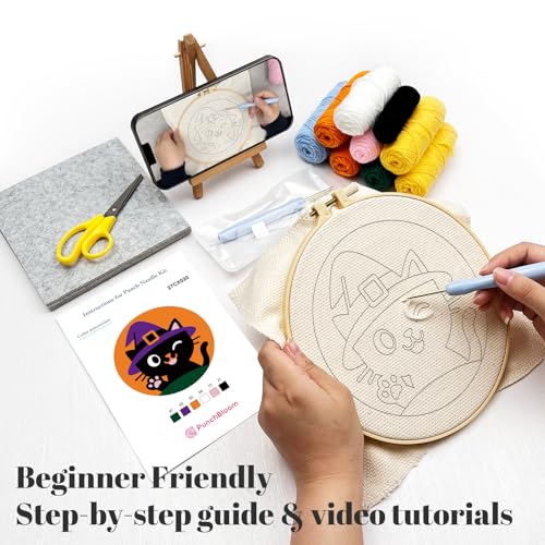 Image of Halloween Punch Needle Kit for Adult Beginner, Easy Punch Embroidery Starter Set with Instruction, Fun DIY Needle Point Craft for Home Decor & Holiday Gift Idea(2pcs Cat & Spider)