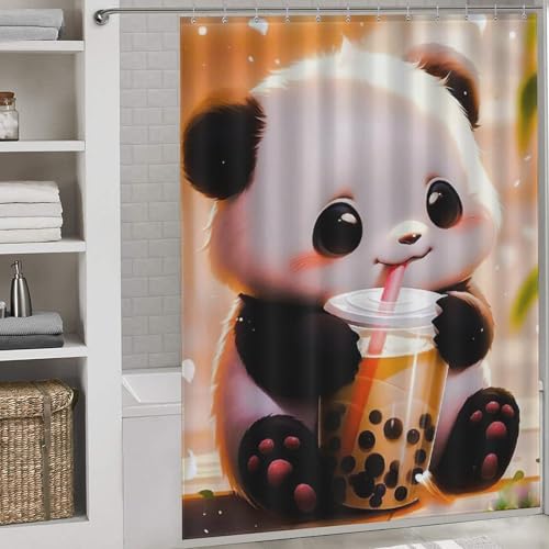 Rideau de douche panda en tissu imperméable lavable 168x183cm avec crochets inclus - 2