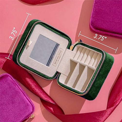 Benevolence LA Plush Velvet Jewelry Box | Travel Jewelry Case Organizer with Mirror | Featured in Oprah's Favorite Things | Best Gifts For Daughter, Girlfriend, Mom | Gifts For Her - Emerald - Image 5