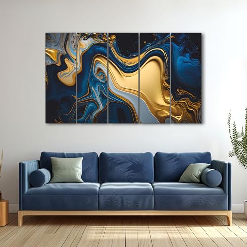 Image of The Castle Decor Marble abstract painting with frame 5 Big Size (27x48) Wall Art for living room,Bedroom,Drawing room,Hotels-Wooden Framed-Digital Painting