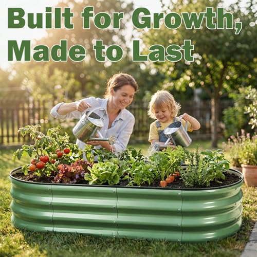 Image of 2 PCS Galvanized Raised Garden Bed 4x2x1 Ft, Oval Metal Outdoor Planter Box Kit with Safety Rubber Edge, Easy Assemble Bottomless Large Planting Container for Vegetable, Flower, Fruit, Green
