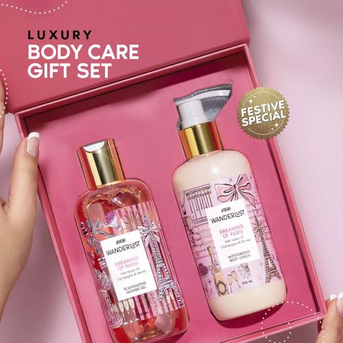 Image of Nykaa Wanderlust Dreaming Of Paris Gift Set Of 2 For Women | Luxury Champagne & Berries Shower Gel & Lotion Combo | Rakhi & Festive Gift Set For Sister | Premium Luxury Gifting Combo for her | Pack Of 2