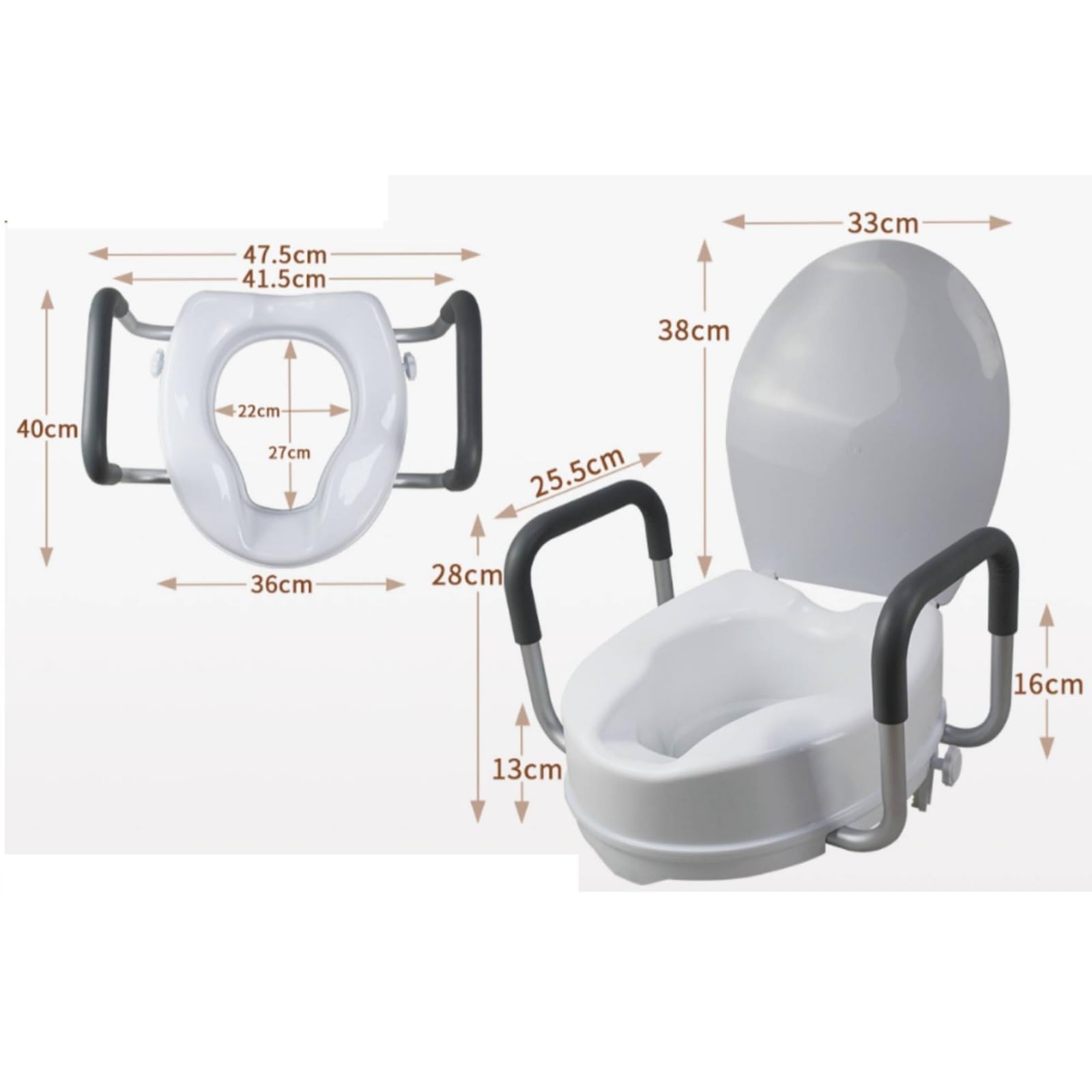 Rialzo per Wc con Braccioli Ergonomico, Rialzo Per WC Da 6 Pollici Con Coperchio, Altezza 14 Cm, 6 Pollici, Con Coperchio, 14 Cm