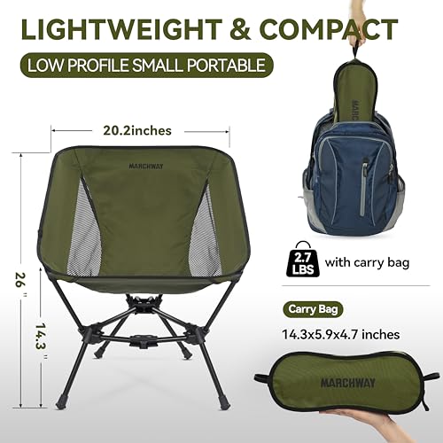 Image of MARCHWAY Lightweight Folding Camping Chair, Portable Foldable Compact for Outdoor Camp, Travel, Beach, Picnic, Festival, Hiking, Backpacking, Supports 330Lbs (Green)