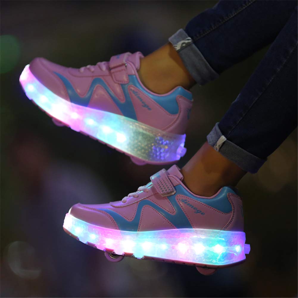Axcer LED USB Aufladen Leuchtend Schuhe mit Doppelt Rollen Ultraleicht Einziehbar Outdoor Sportschuhe 7 Farbe Farbwechsel Blinkschuhe Skateboardschuhe Blinking Gymnastik Sneaker für Junge Mädchen