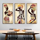ZHUOYA Ethnische afrikanische schwarze Frau Leinwandgemälde Vintage Wandkunst Figurendrucke für Wohnzimmer Zimmer Wanddekoration Bilder (21 x 30 x 3 cm/rahmenlos)