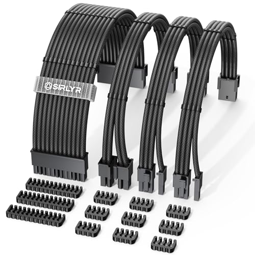 SIRLYR PSU Kabelverlängerung Kit 16AWG – 24Pin ATX, 8Pin EPS, 2x 8Pin PCIE (vergoldet), Dual...