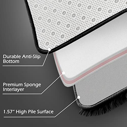 Washable Fluffy Rug For Living Room(Black 8'X10' +Black 4'X6') Shag Area Rug For Bedroom Office Nursery Room, Throw Shaggy Furry Carpet Rectangle Faux Fur Plush Rugs For Beside Teen Room Home Décor #TOP3