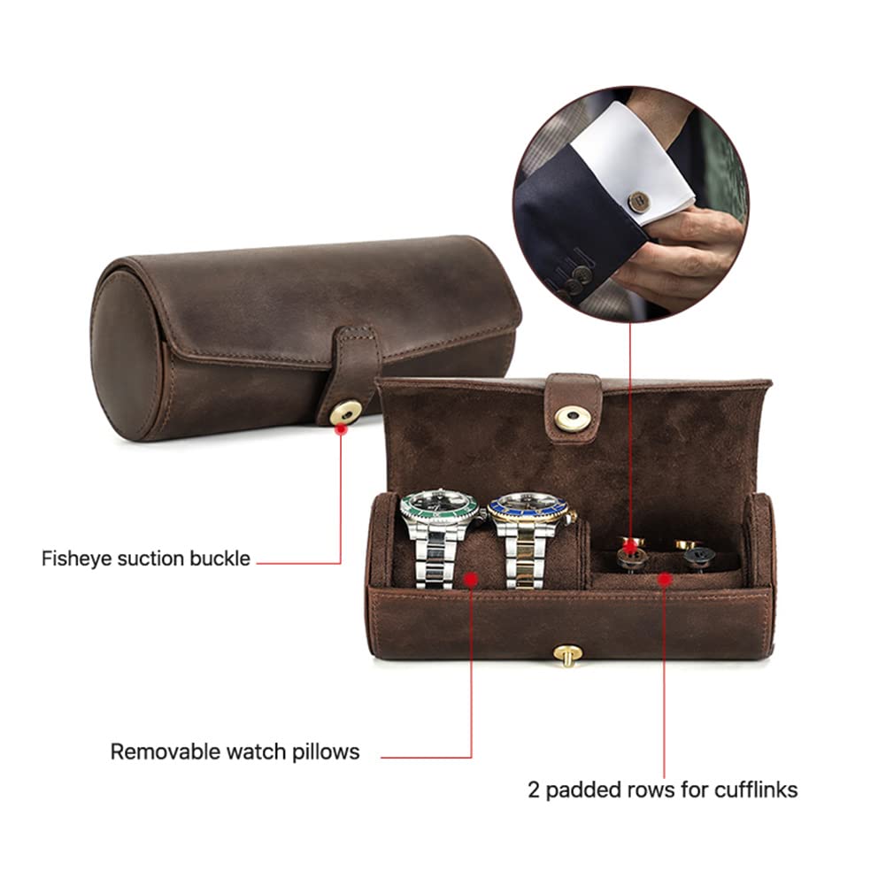 Hiram Étui de voyage portable en cuir véritable pour montres et boutons de manchette multifonction pour les voyages