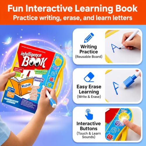 Image of Eitheo Intelligence Sound Book for Kids with Marker - Interactive Talking Learning Book | Alphabets, Numbers, Shapes & Phonics | Musical Educational Toy for Boys & Girls 2-7 Years
