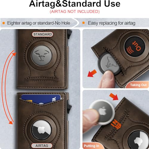 Image of BULLIANT Money Clip Wallet,Mens Gift Slim Wallet Credit Card Holder Airtag&Standard Use 9Cards-Metal Case in Magnetic Flip Shell