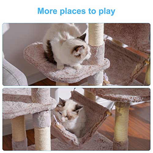 Image of Hey-brother Large Multi-Level Cat Tree Condo Furniture with Sisal-Covered Scratching Posts, 2 Bigger Plush Condos, Perch Hammock for Kittens, Cats and Pets, Muchroom MPJ020MU