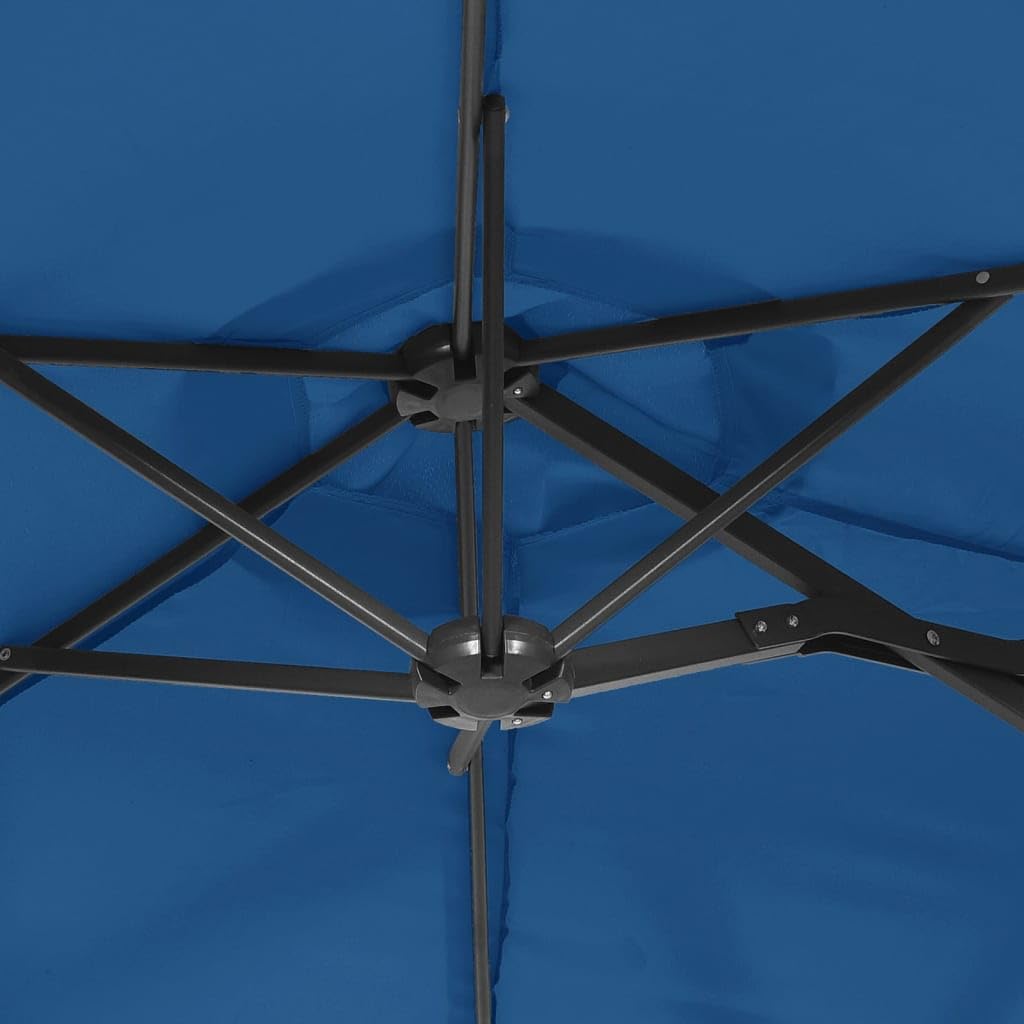 Homgoday Sombrilla Doble de jardín con Luces LED Azul 316x240 cm Sombrilla Terraza Exterior, Sombrilla Jardín Grande Orientable Jardín Parasol Balcón