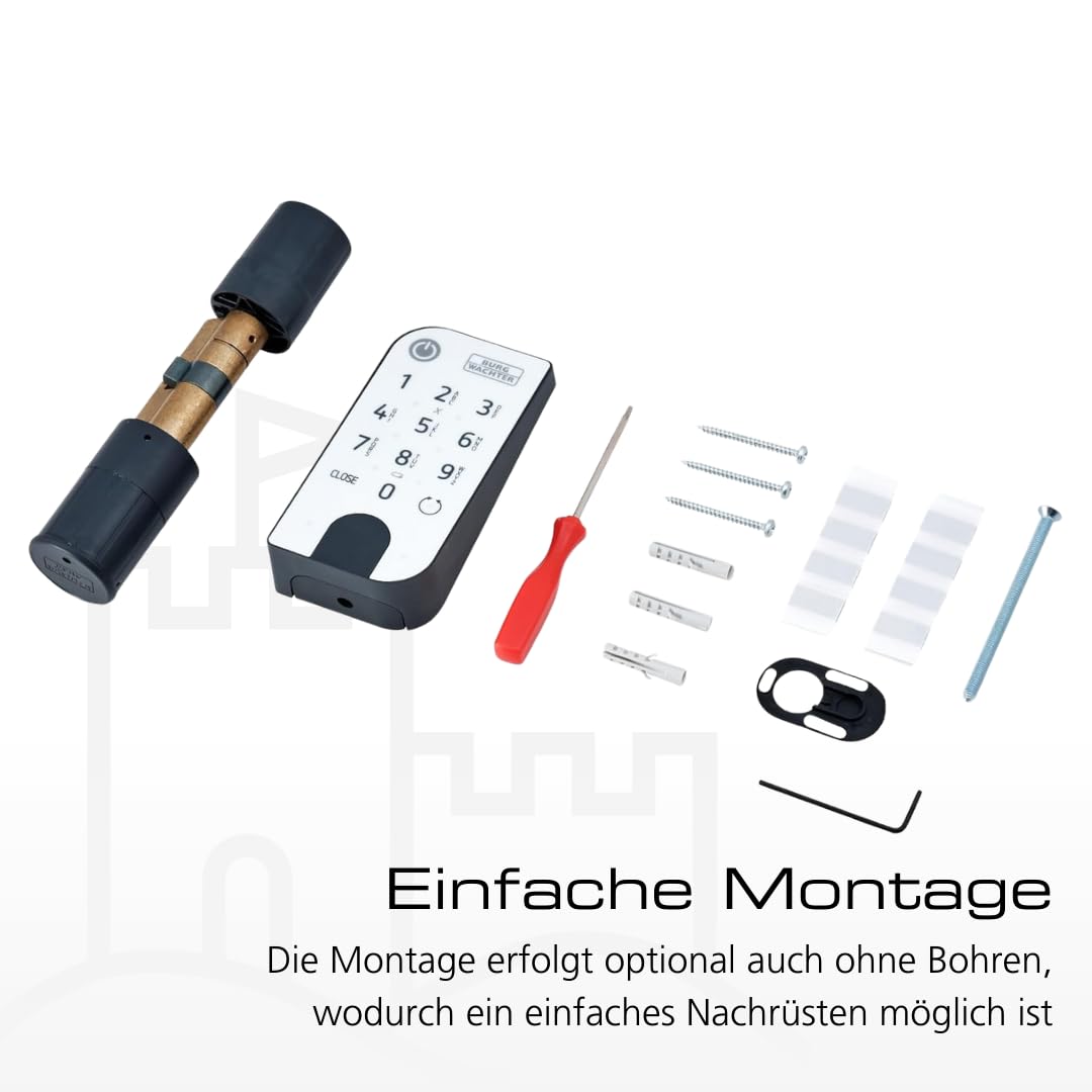 BURG-WÄCHTER Elektronisches Türschloss secuENTRY für Haustüren, Bedienung mit Zahlencode, App oder Funkschlüssel, Inkl. Zylinder, ENTRY Home 5001 PIN, Schwarz/Weiß