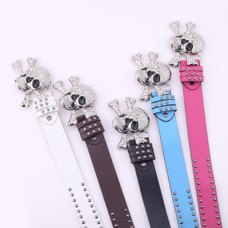 Rhinestones Skull Buckle Belt Rivet Studded Belt Punk Goth Halloween Belt for Jeans Pants Cool Rockers Costume Belts2