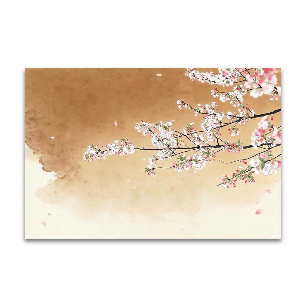Stampa artistica da parete su tela con fiori di ciliegio, paesaggio naturale, pittura a olio, poster classico per decorazione del soggiorno (50 x 75 cm, senza cornice)