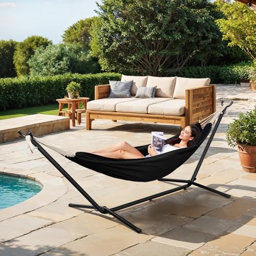 Laneetal Hamaca Jardín Tumbonas, Hamaca para 2 Personas con Soporte Metálico, Capacidad 250 kg, con Bolsa de Transporte, para Terraza, Jardín y Piscina, 280x106x100 cm (Antracita, 280x106x100 cm) - imagen 2