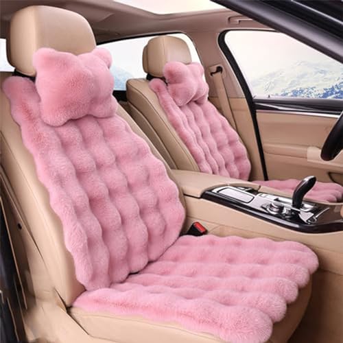 EDVKLNG Luxury Thickened Plush Car Seat Cushion Set,Soft Fluffy Protector Warm Faux Rabbit Fur Non-Slip Front and Back Seat Covers (Pink,6pcs)