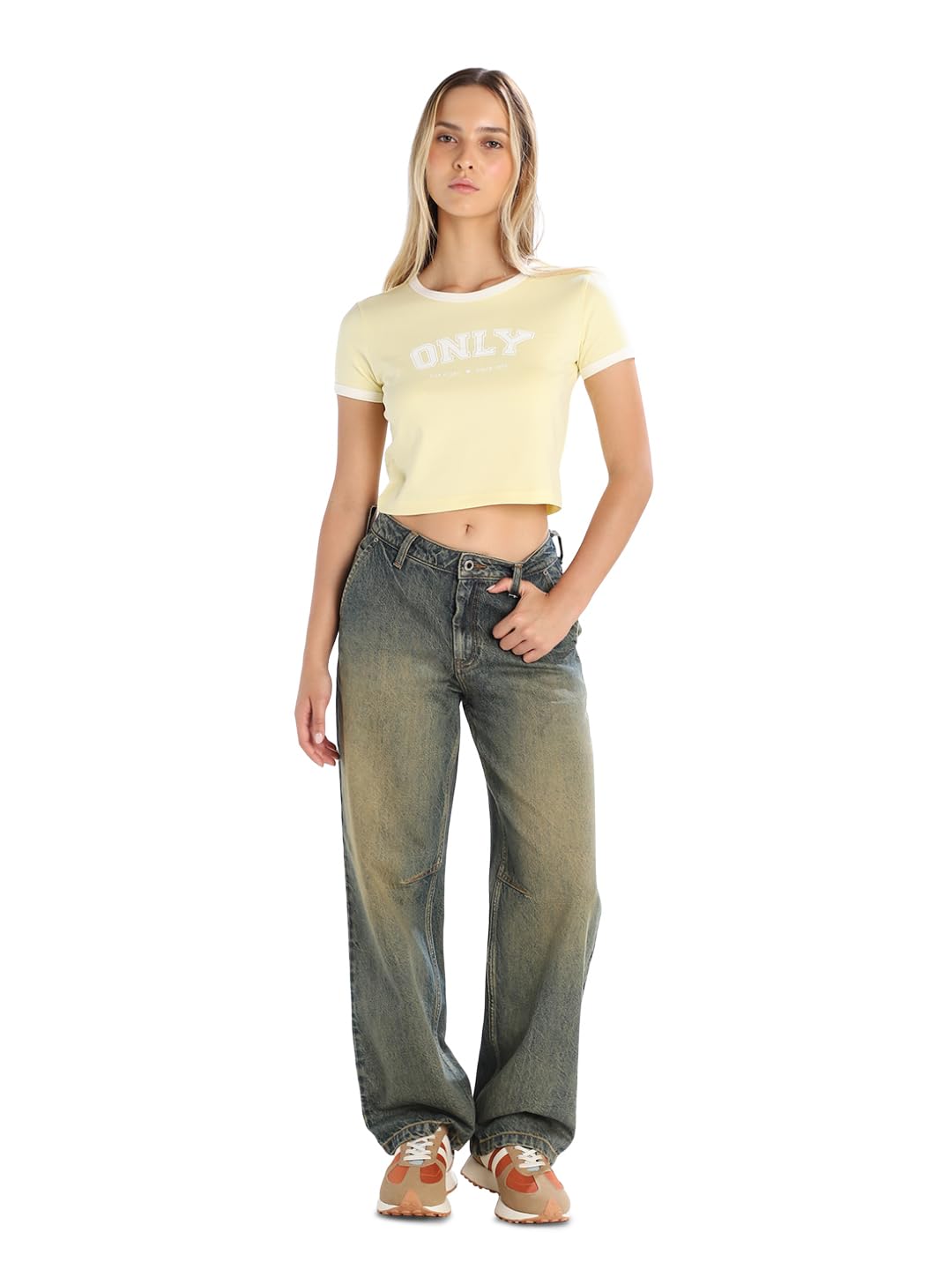 only Women's Typography Printed Round Neck Slim Fit Cotton T-Shirt-picture-30