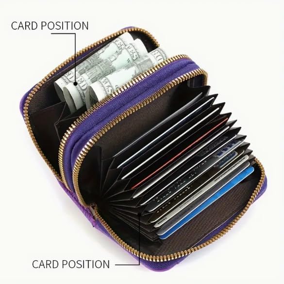 Compact Dual Zipper Wallet with Clear ID Window - Large Capacity Credit Card Holder for Women & Men, Coin Purse, Lightweight & Stylish for Everyday Use (Red)3