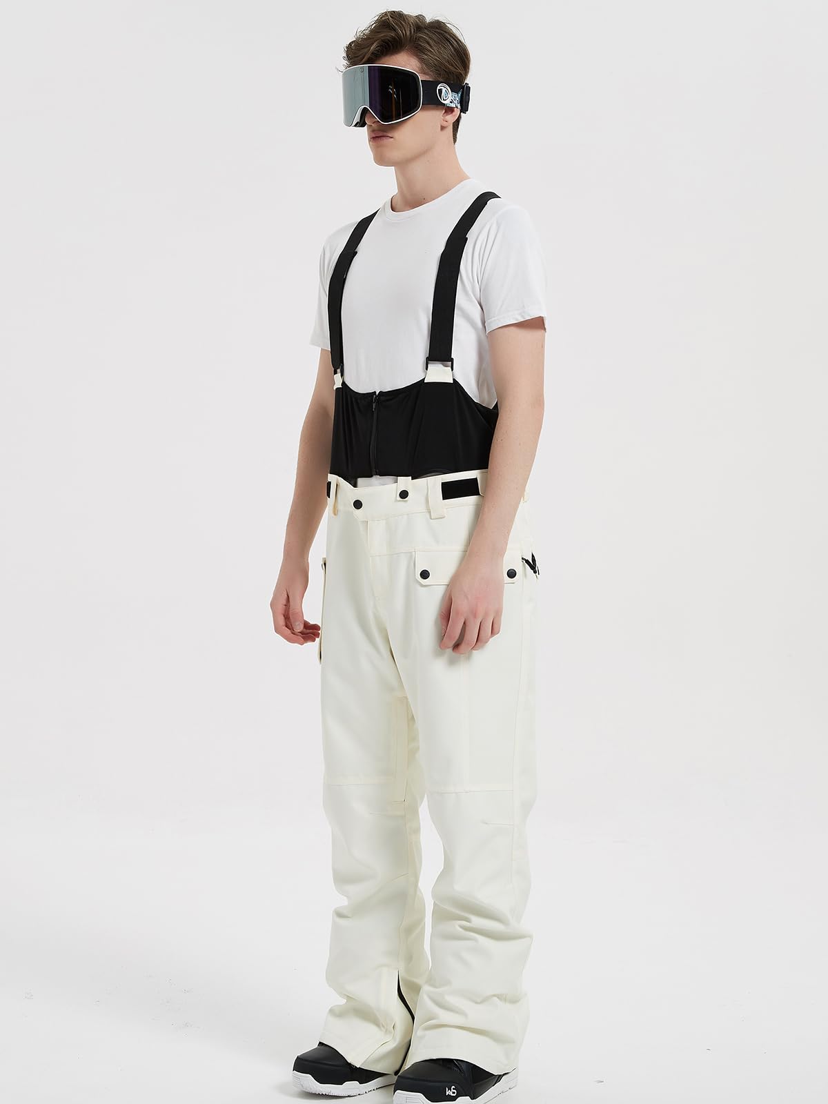 Herren Skihose Wasserdicht Schneehose Softshellhose Winter Warm Gefüttert Snowboardhose Overall mit VAbnehmbar Träger