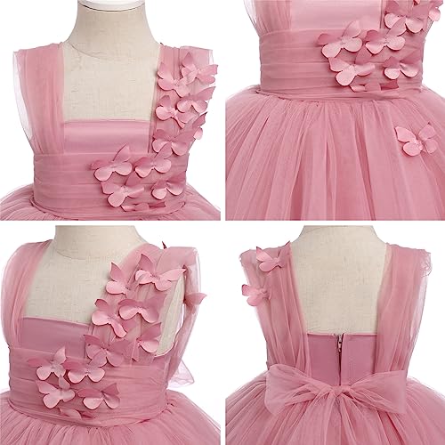 Idopip Flower Girls Butterfly High Low Tutu Dress For Kids Baby First Communion Wedding Party Dresses Toddler Little Princess Pageant Bridesmaid Birthday Baptism Tulle Gowns Dusty Pink Butterfly 12-18 Months thumb #4