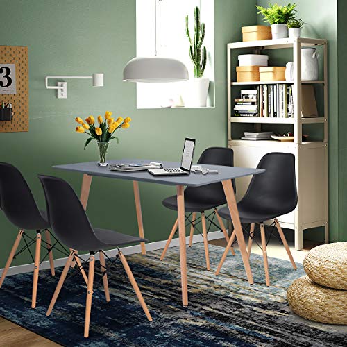Yata Home Mesa de comedor rectangular de 4 a 6 personas, mesa de comedor escandinava mesa de comedor de madera, minimalista, patas de madera, 110 x 70cm para dormitorio, oficina, casa, Gris(sin Silla)