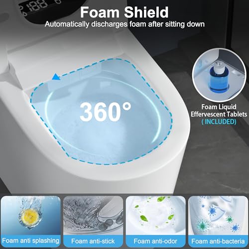 Image of Smart Bidet Toilet with Tank, Foam Shield, Dual Auto Flush, Manual Soft-Close Lid&Seat, Foot Sensor, Electric Modern One Piece Toilets for Bathroom with Siphon Dual Flush 0.8 /1.2 GPF