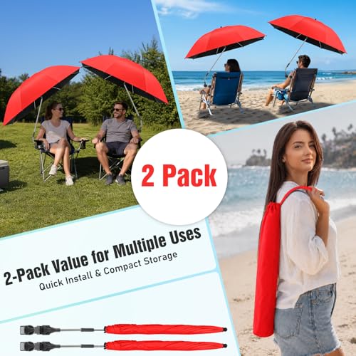 Image of 2 PACK Beach Umbrella with Clamp, 360 Adjustable Umbrellas for Chair, UPF50+ Umbrella for Beach Chair, Patio Chair, Wheelchair, Camping Chair, Golf Carts (Chair Not Included)