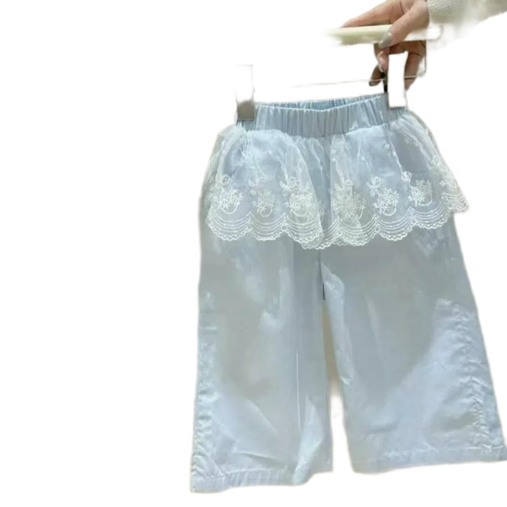 SLJYM Pantaloni dritti per bambini e ragazze, autunno con fiocco in pizzo, pantaloni lunghi larghi casual con elastico in vita per bambini