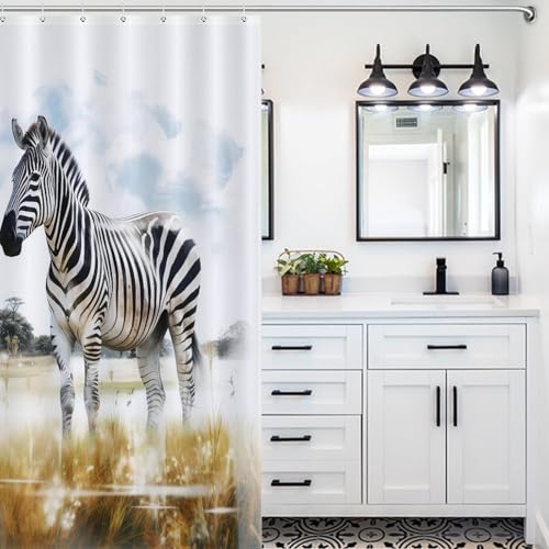 Rideau de douche zèbre lavable 100% polyester pour baignoire 122x183cm