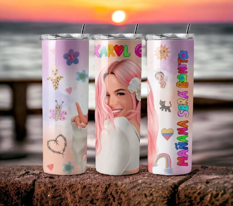 Miniatura 2 de Vaso personalizado con diseño de cantante latino inspirado en cantante latino, de 20 onzas, vaso de acero inoxidable delgado de 20 onzas con tapa y