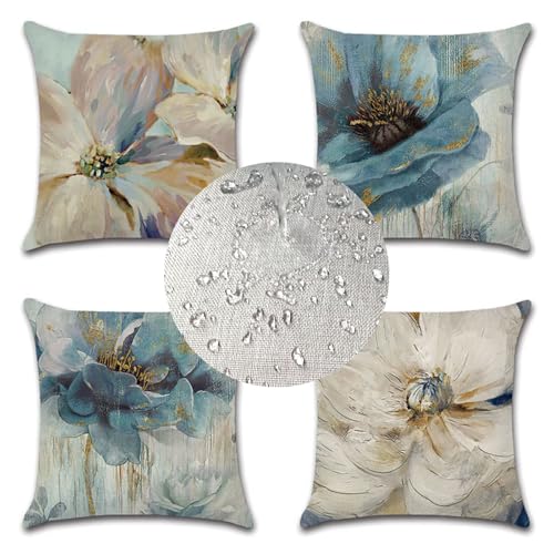 Housse coussin 45x45 cm lot de 4 fleurs en lin avec fermeture éclair bohème - 3