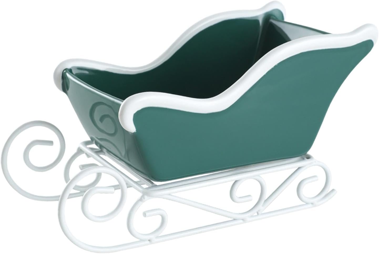 HouseVibe Christmas Sleigh Table Ornament Sled Shaped Bin Centerpiece Candy Bowl Storage Basket for Festive Holiday Mantle Winter Home Decor- Green