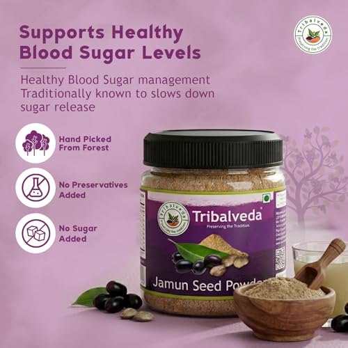 Image of Tribalveda Jamun Seed Powder 250g Each - Pack of 2 (500g Total) | As Seen on Shark Tank | Blood Sugar Support Supplement