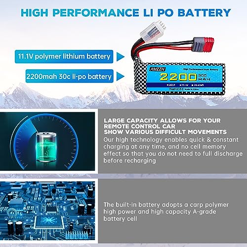 AMZZN 11.1V 2200mAh 30C 3S T-Plug Lipo Battery with USB Charger for MJX H16 H16P H16E H16GT H16BM H16DR H16PL 14301 RC Car, High-Speed Drift Model Toy Car Upgraded Battery - Image 8