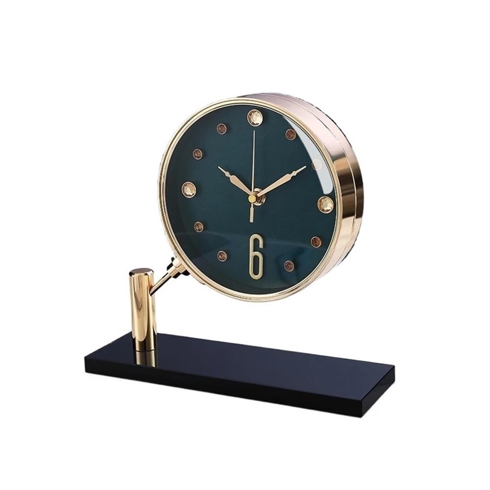 B3F7M4R9J2 Table clock Luxury Desk Clock Silent Modern Living Room Metal Tabletop Clocks Decoration Accessories Electronic Home Decor(Green)