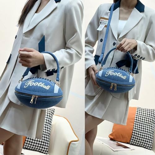 Image of Women Rhinestone Football Shaped Handbag Chain Crossbody Shoulder Bag Football Purse | Rugby, Unique, Novelty, Football