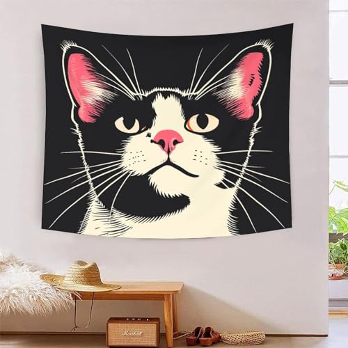 Effet tapisserie décoration murale tissu motif chat 3D géant XXL