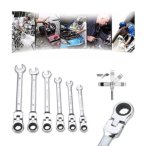 KISENG Ratcheting Wrench Set, Flexible Pivoting Head Ratchet Combination Spanner Wrench Garage Metric Tool 6pcs a Set 6mm-12mm - Thumbnail 5