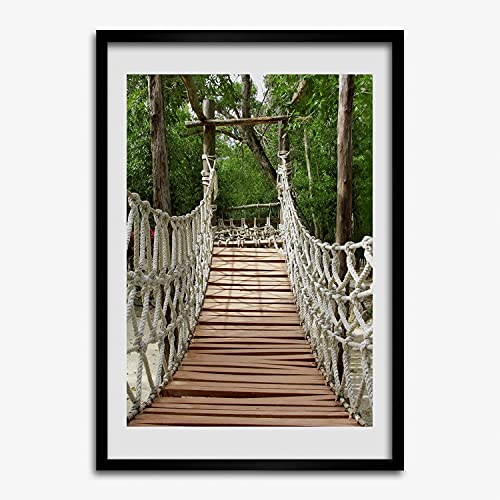 Affiche 50x70 cm avec cadre en bois Tulup pont de corde décoration murale tableau moderne
