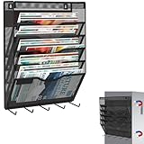 KZWKRG 6 Tier Magnetic File Holder with Hook, Magnetic File Organizer Folder Holder, Wall File Organizer, Hanging Magnetic Paper Holder for File Cabinets, Office, Whiteboard, Magnetic Mail Holder